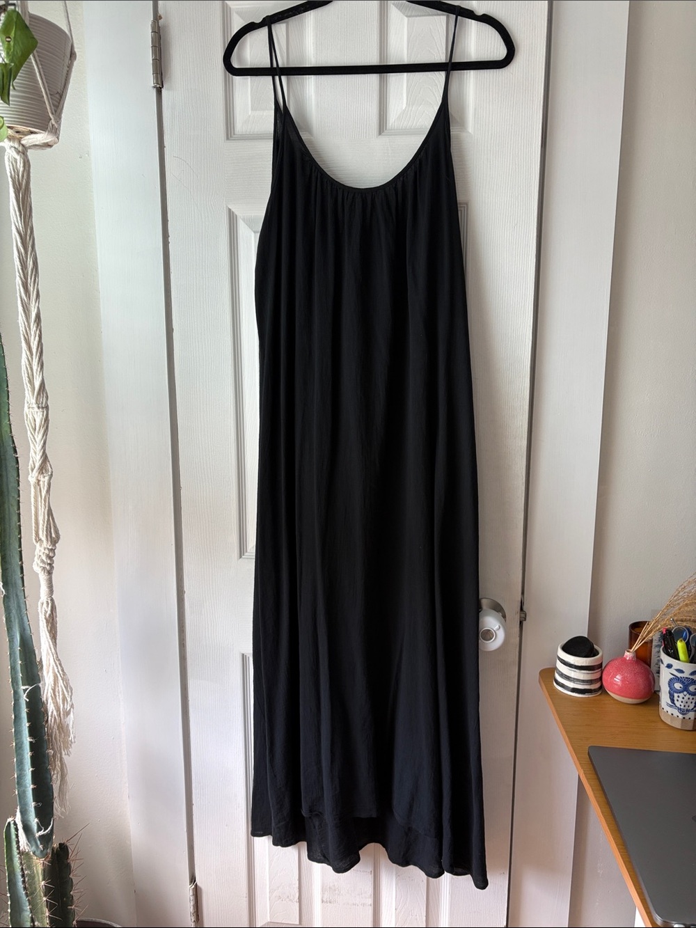 Elegant Black Spaghetti-Strap Maxi Dress - Relaxed Silhouette